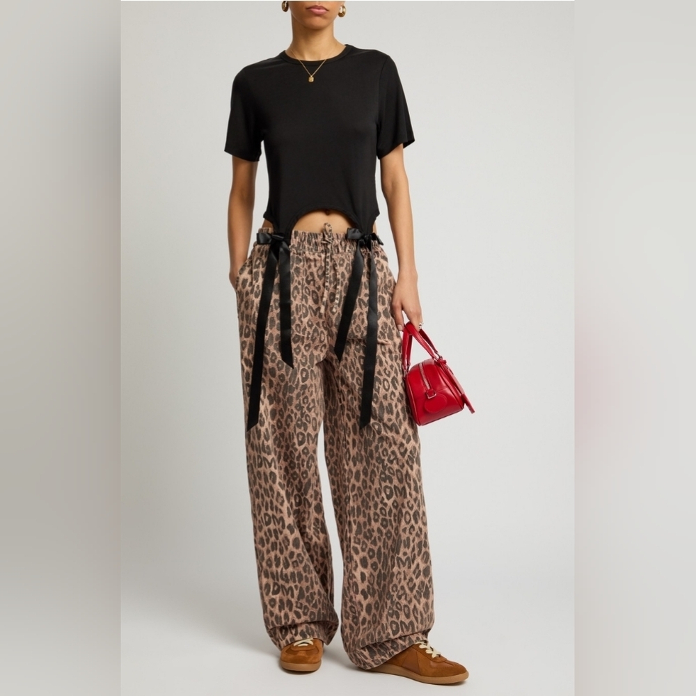 DAMSON MADDER Rafe Leopard-Print Wide-Leg Jeans Size EU 12/US 8